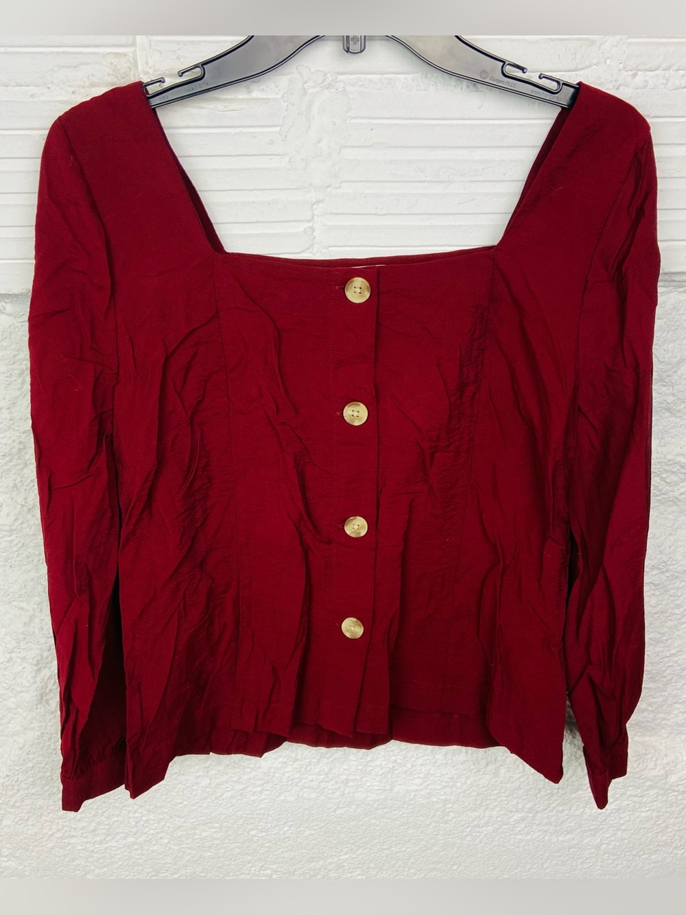 a new day Red Square Neck Button-Front Long Sleeve Top size small